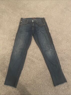 7 For All Mankind Women's Dark Blue Skinny Jeans cropped sz 26 fringe hem